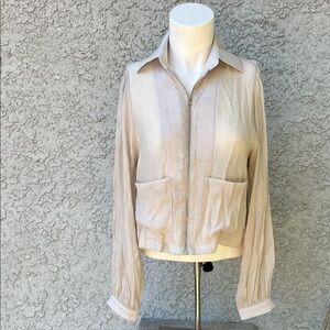Love Delirious Light Beige Sheer Cropped Utility Jacket Collared Zippered